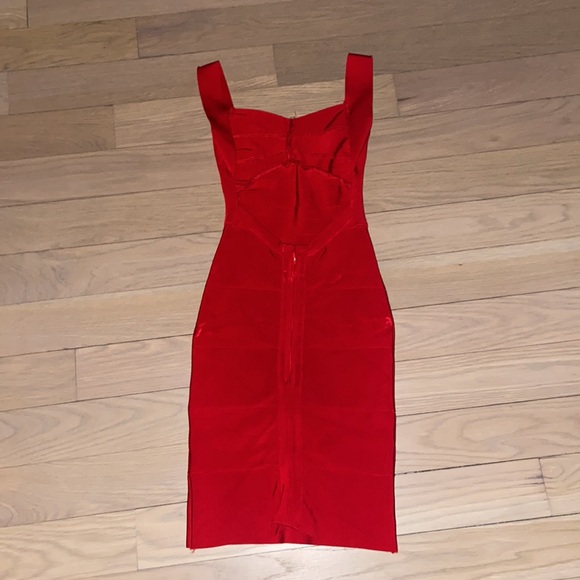 Hot Miami Styles Red Plunging Back Silky Bandage Dress - Picture 8 of 8